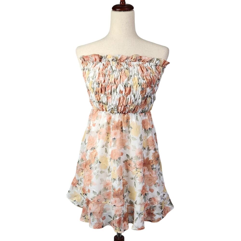 Hello Molly Livin Out Mini Dress Strapless Tie-Up Back Multi Floral US Size 4